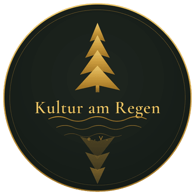 Kultur am Regen — Emblem mit Fichte und Wasserlinie